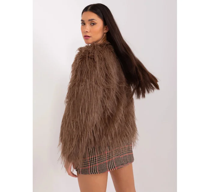 Hnedá kožušinová bunda s podšívkou (2359)