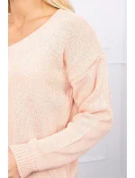 Sveter s výstrihom do V, púdrovo ružový