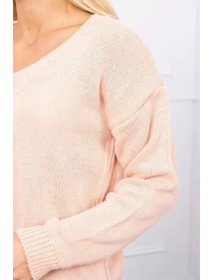 Sveter s výstrihom do V, púdrovo ružový