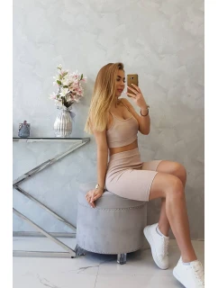 Súprava s nohavicami s vysokým pásom béžovej farby