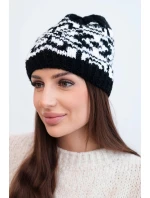 Zimná vlnená čiapka s nórskym vzorom K354 black+white