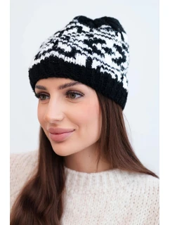 Zimná vlnená čiapka s nórskym vzorom K354 black+white