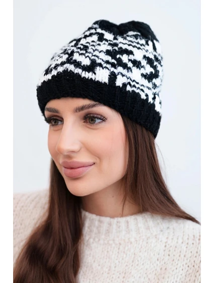 Zimná vlnená čiapka s nórskym vzorom K354 black+white