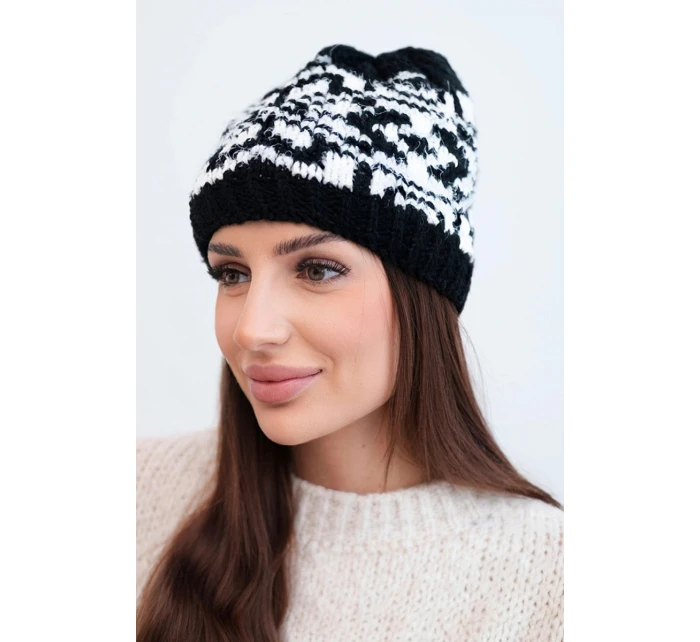 Zimná vlnená čiapka s nórskym vzorom K354 black+white