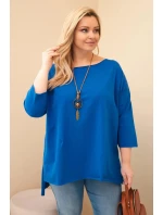 Dámská bavlněná blůza Plus Size asymetrická s náhrdelníkem chabrová