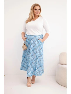 Dámske Plus veľkosť sukne so širokým lemom kockované modrá
