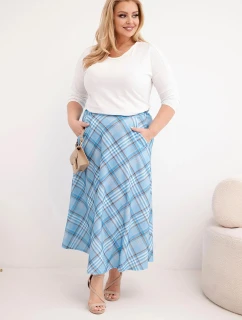 Dámske Plus veľkosť sukne so širokým lemom kockované modrá
