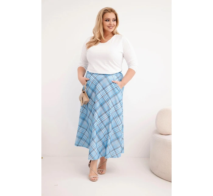Dámske Plus veľkosť sukne so širokým lemom kockované modrá