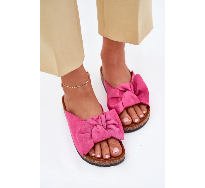 Klapki Damskie Na Korkowej Podeszwie Kokardką Fuksja Seressa