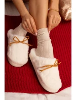 Kožešinové bačkory s mašlí ecru Minella Kožešinové bačkory s mašlí ecru Minella