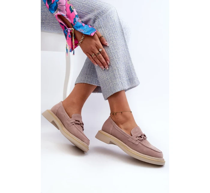 Dámske semišové mokasíny na podpätku so zdobením D&A Dirty Pink Dámske semišové mokasíny na podpätku so zdobením D&A Dirty Pink