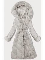 Dámská zimní bunda v ecru barvě s páskem model 21246685 - J.STYLE Dámská zimní bunda v ecru barvě s páskem model 21246685 - J.STYLE