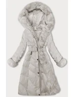 Dámská zimní bunda v ecru barvě s páskem model 21246685 - J.STYLE