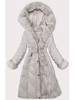 Dámská zimní bunda v ecru barvě s páskem model 21246685 - J.STYLE