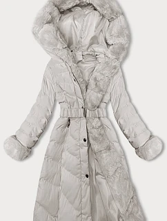 Dámská zimní bunda v ecru barvě s páskem model 21246685 - J.STYLE