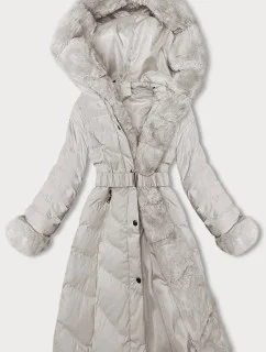 Dámská zimní bunda v ecru barvě s páskem model 21246685 - J.STYLE