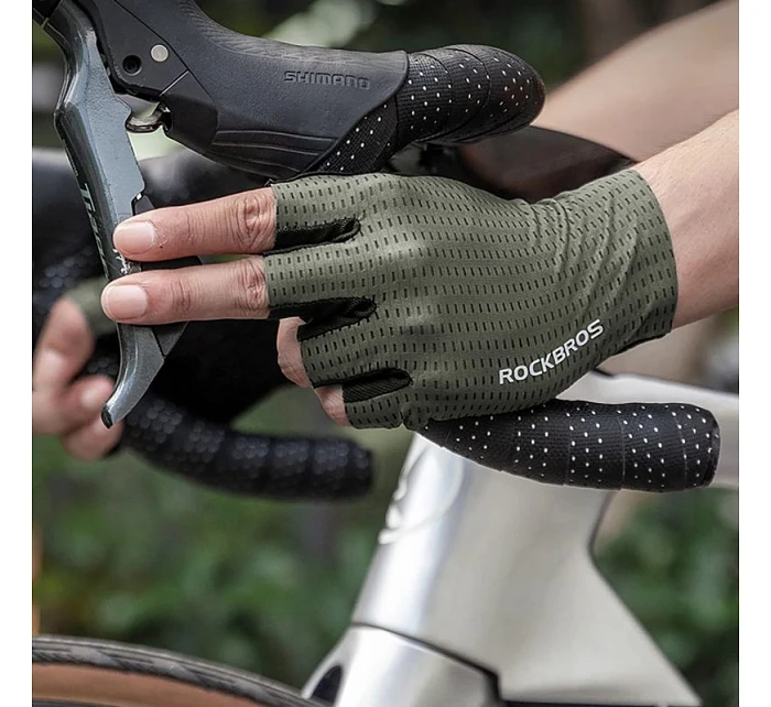 Rockbros priedušné cyklistické rukavice, krátke prsty, veľkosť: XL - zelené