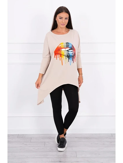 Oversize halenka s potiskem model 18743432 rtů béžová - K-Fashion