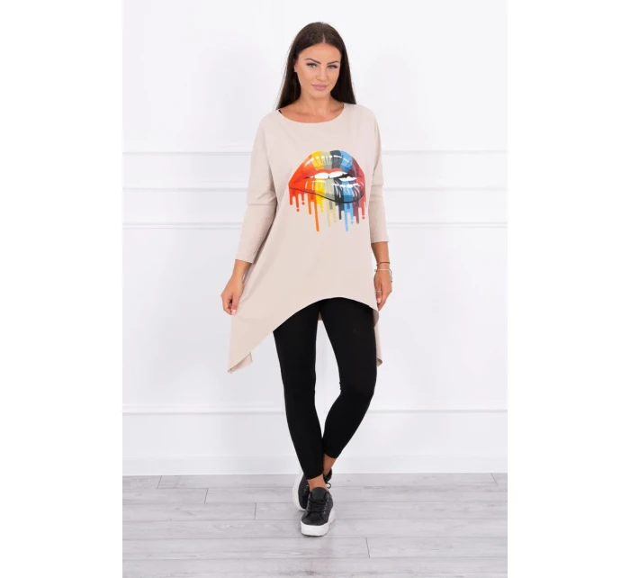 Oversize blúzka s potlačou dúhových pier béžová Oversize blúzka s potlačou dúhových pier béžová
