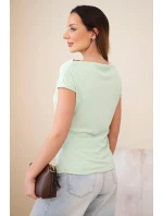 Dámska rebrovaná blúzka z viskózy s vodopádovým výstrihom a riasením tmavá mentolová