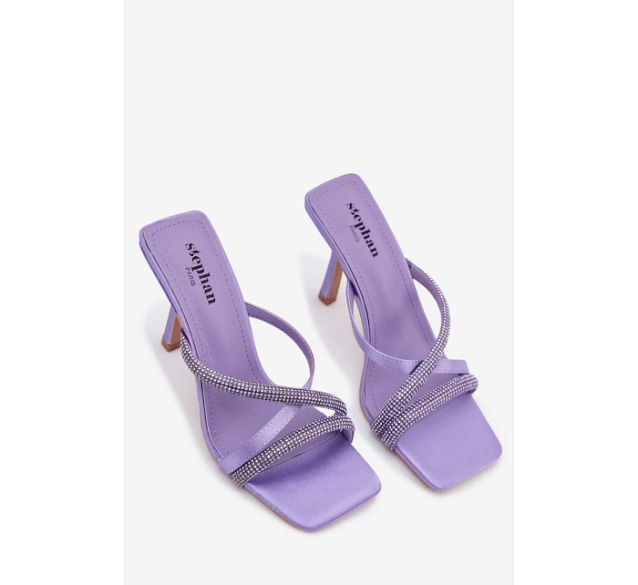 Dámské lodičky na podpatku s pásky a kamínky fialové model 22103236 - Boto Dámské lodičky na podpatku s pásky a kamínky fialové model 22103236 - Boto