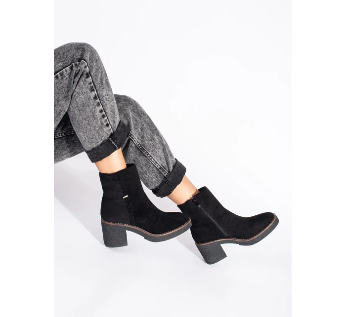 Luxusné dámske čierne členkové topánky na širokom podpätku