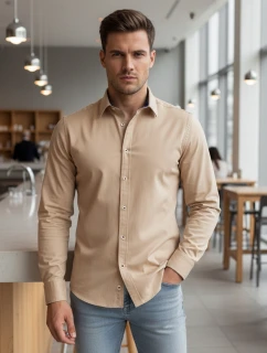 Pánská elegantní hladká béžová košile SLIM FIT Dstreet DX2602