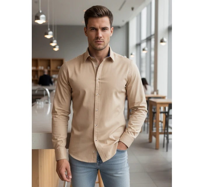 Pánská elegantní hladká béžová košile SLIM FIT Dstreet model 21981633 - FashionStreet