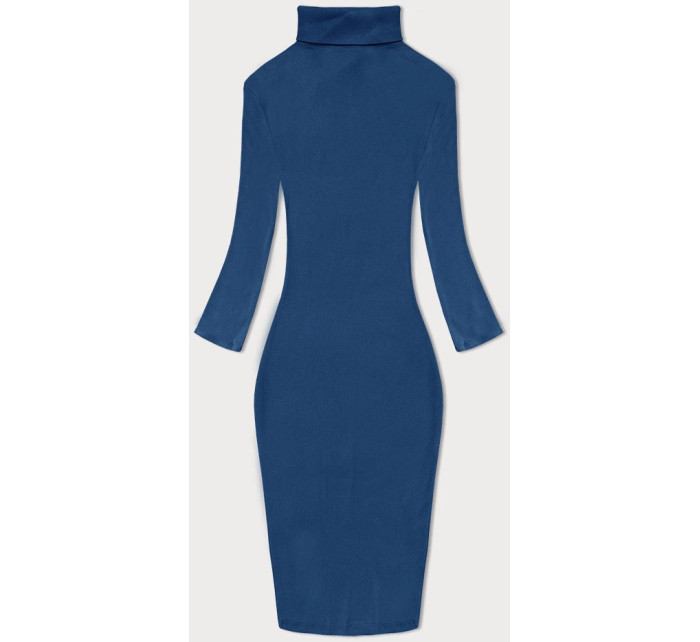 Modré vypasované žebrované šaty s rolákem Rue Paris (5133)