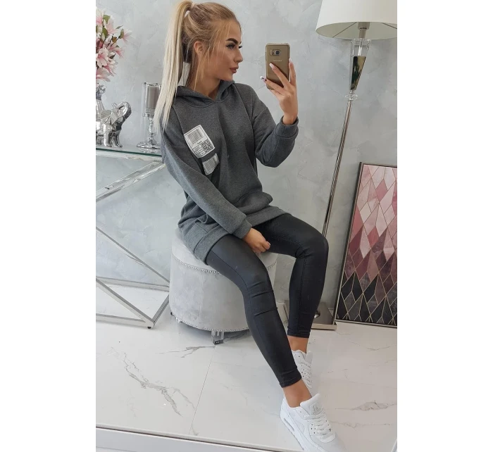 Mikina s kapucňou a nášivkami grafitová