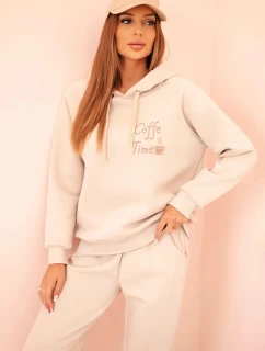 Dámska bavlnená zateplená súprava s potlačou béžová