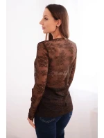 Dámská krajková blůza s dlouhým rukávem hnědá