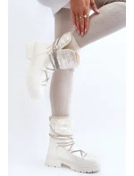 Dámské bílé zimní boty s ozdobným šněrováním model 21645231 - Boto