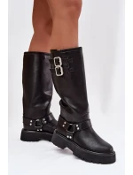 Kožené dámské kozačky s přezkami zateplené Big Star model 21758949 černé - Big Star Shoes