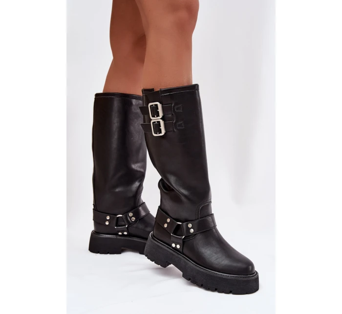 Kožené dámské kozačky s přezkami zateplené Big Star model 21758949 černé - Big Star Shoes