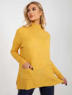 Žltý dlhý oversize sveter s vreckami