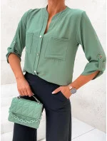 Košilová halenka v khaki barvě se stojáčkem model 19764080 - Moon