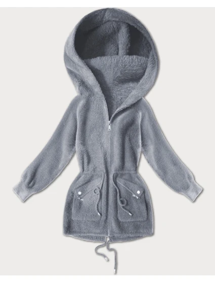 Šedý přehoz přes oblečení typu alpaka s kapsami model 21482455 - MHM Šedý přehoz přes oblečení typu alpaka s kapsami model 21482455 - MHM