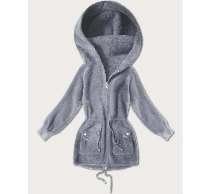 Šedý přehoz přes oblečení typu alpaka s kapsami model 21482455 - MHM Šedý přehoz přes oblečení typu alpaka s kapsami model 21482455 - MHM