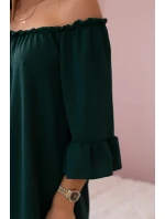 Španělská halenka s volánky na rukávu tmavě zelená