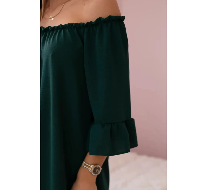 Španělská halenka s volánky na rukávu tmavě zelená