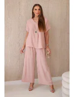 Komplet s náhrdelníkem halenka + kalhoty tmavě pudrově růžová Komplet s náhrdelníkem halenka + kalhoty tmavě pudrově růžová