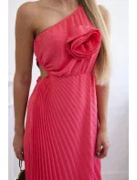 Plisované šaty s květinou růžový neon