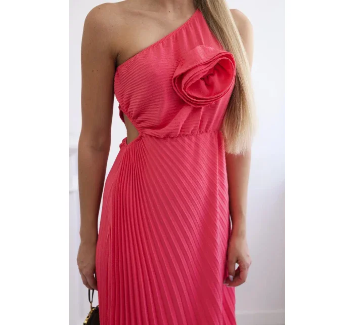 Plisované šaty s květinou růžový neon