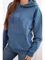 Dámska mikina s kapucňou a klokaním vreckom bavlnená džínsová modrá