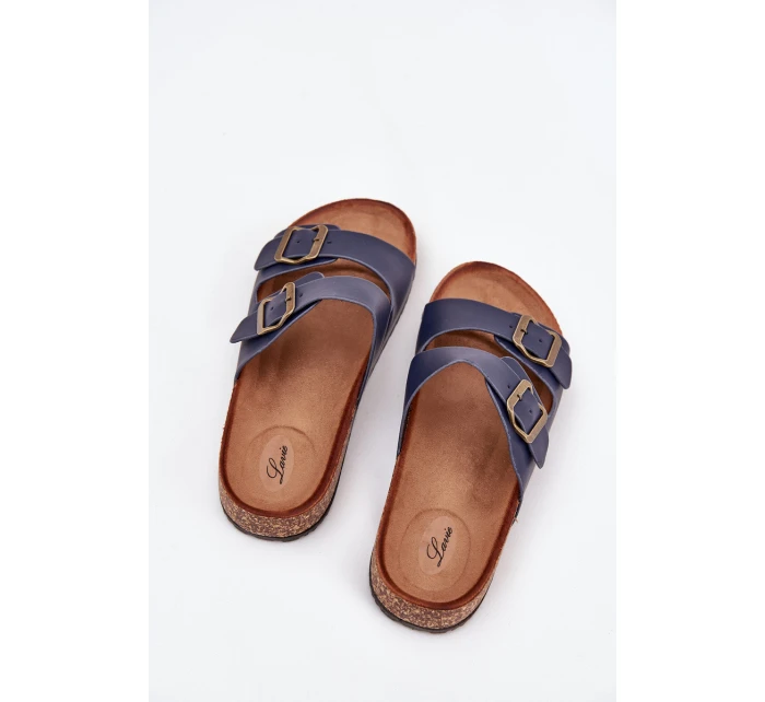 Dámské pantofle na korkové platformě s přezkami tmavě modré model 21704319 - EVENTO Dámské pantofle na korkové platformě s přezkami tmavě modré model 21704319 - EVENTO