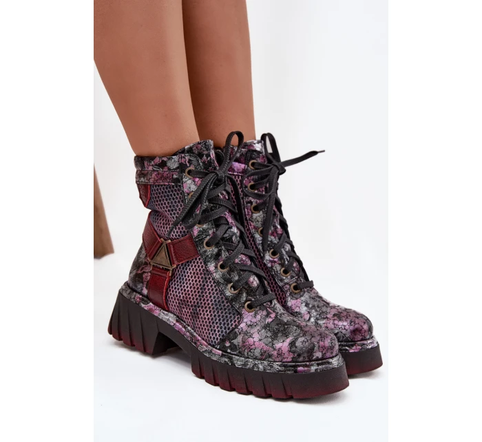 Kožené workery dámské model 21714221 bordó - Maciejka