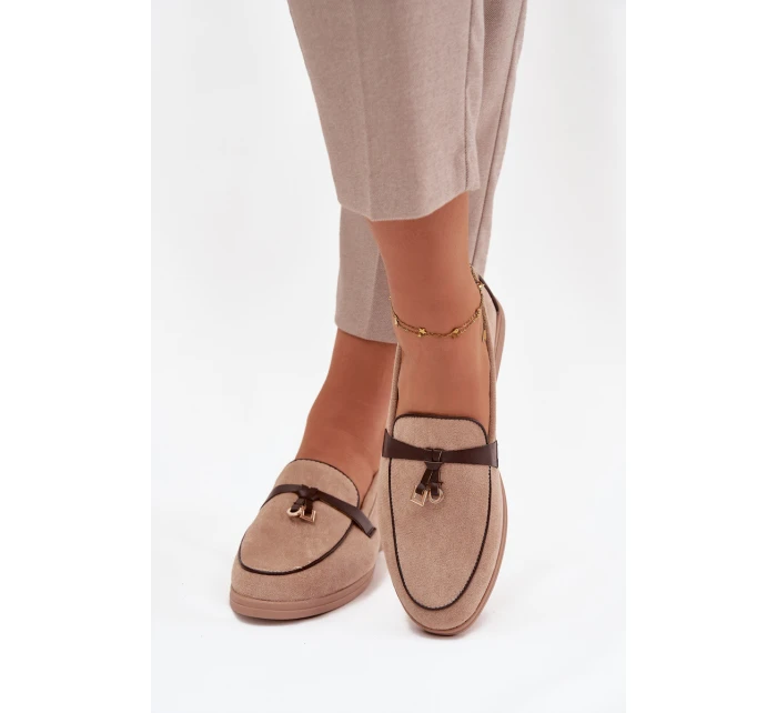 Mokasyny Loafersy Dámské Z Eko Zamszu Béžové Darwen Mokasyny Loafersy Dámské Z Eko Zamszu Béžové Darwen