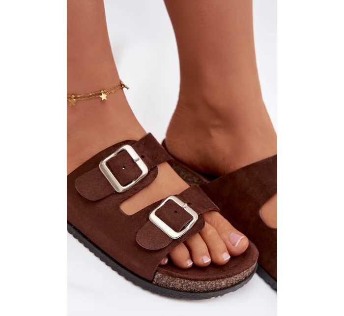 Dámské pantofle s přezkami Čokoládové Oliena