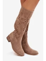 Dámske perforované čižmy na podpätku Helinna - béžové Dámske perforované čižmy na podpätku Helinna - béžové